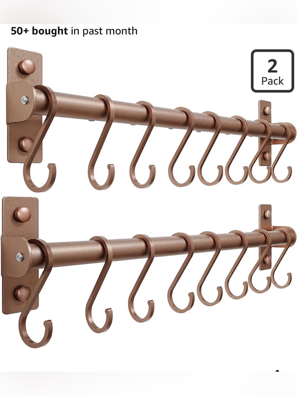 2-Pack Wall-Mounted Hook Rail Organizer in Light Copper Finish Hanging Storage
